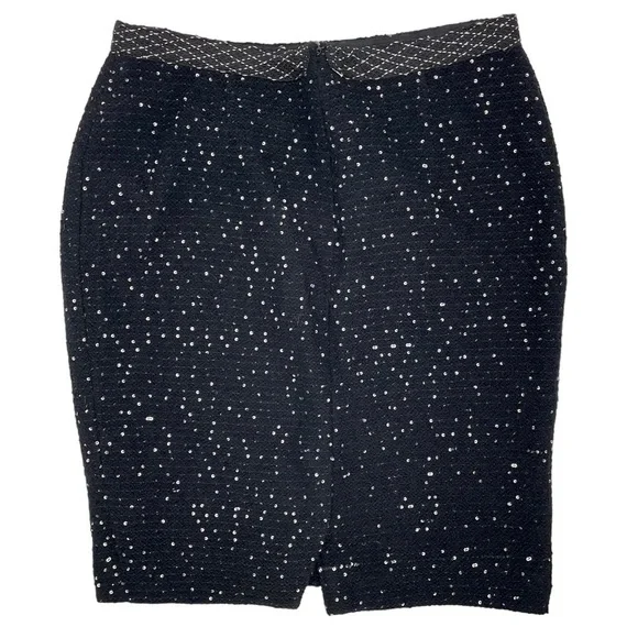 Lela Rose pencil skirt black sequin wool silk blend lined size 8 career event - Picture 2 of 5